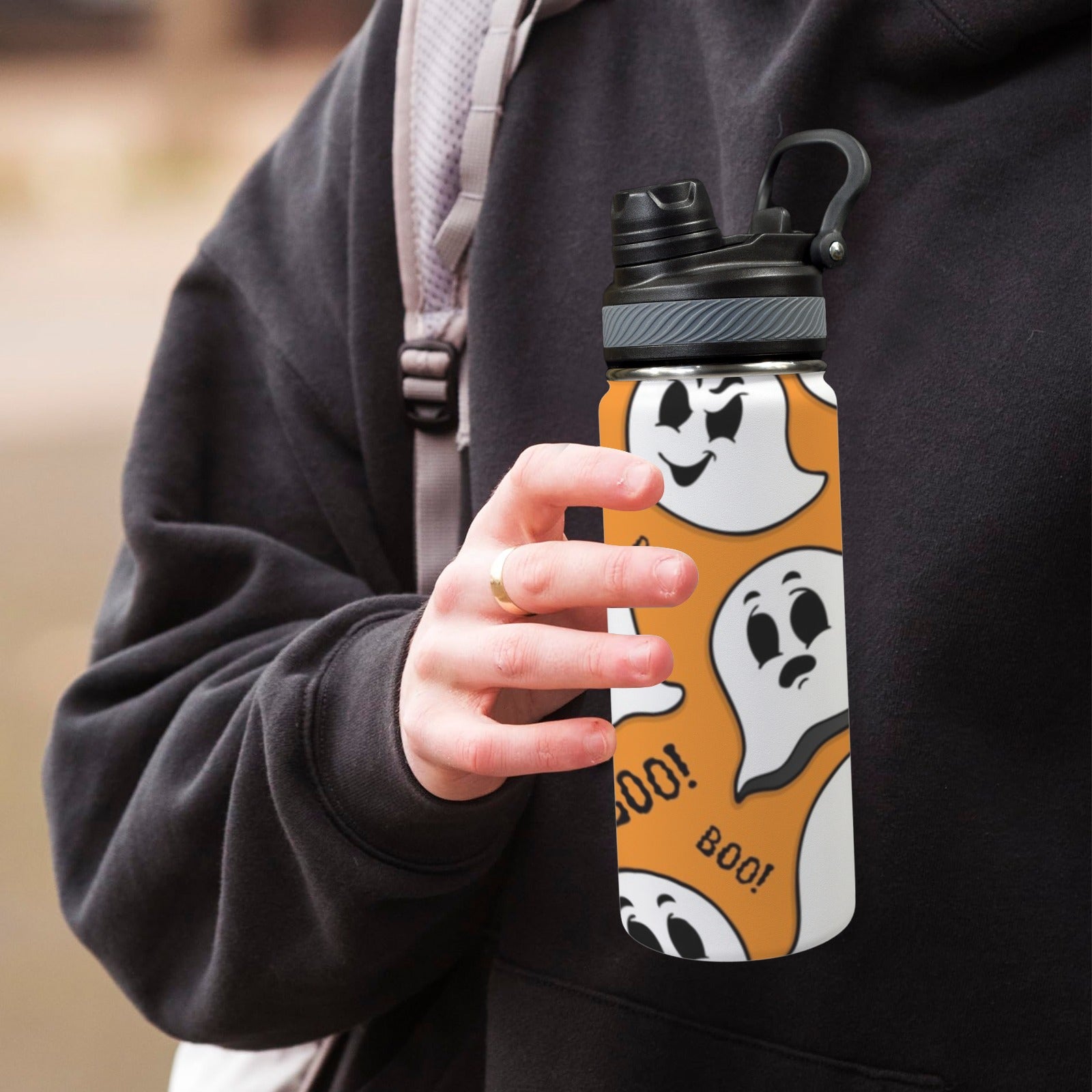 Ghost Boo - Insulated Water Bottle with Dual-Use Lid (18oz) Insulated Water Bottle with Dual-Use Lid (18oz) Halloween Printed Offshore