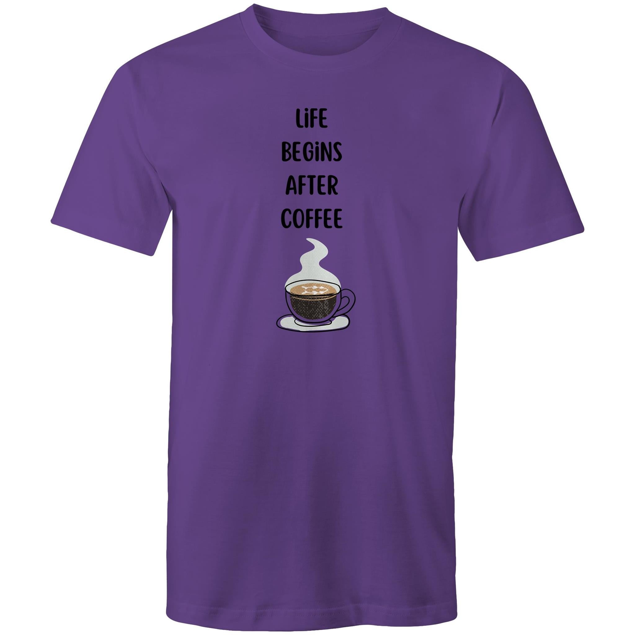 Life Begins After Coffee - Mens T-Shirt Purple Mens T-shirt Coffee Printed In Australia