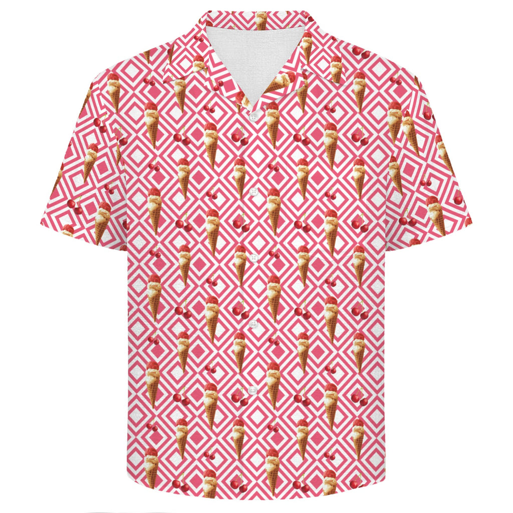 Cherry Ice-cream Men's Crinkle Hawaiian Shirt