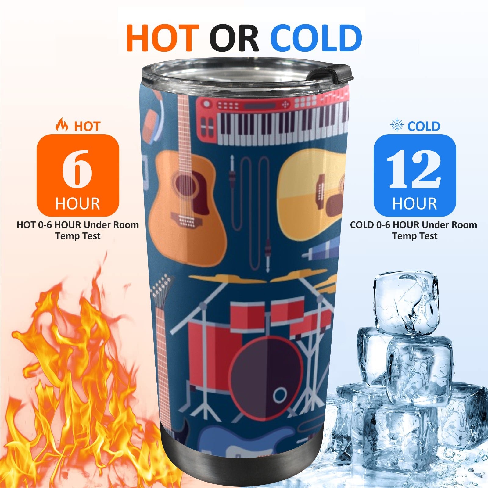 Music Instruments - 20oz Mobile Tumbler with Lid (Black Lock) 20oz Travel Mug Music Printed Offshore