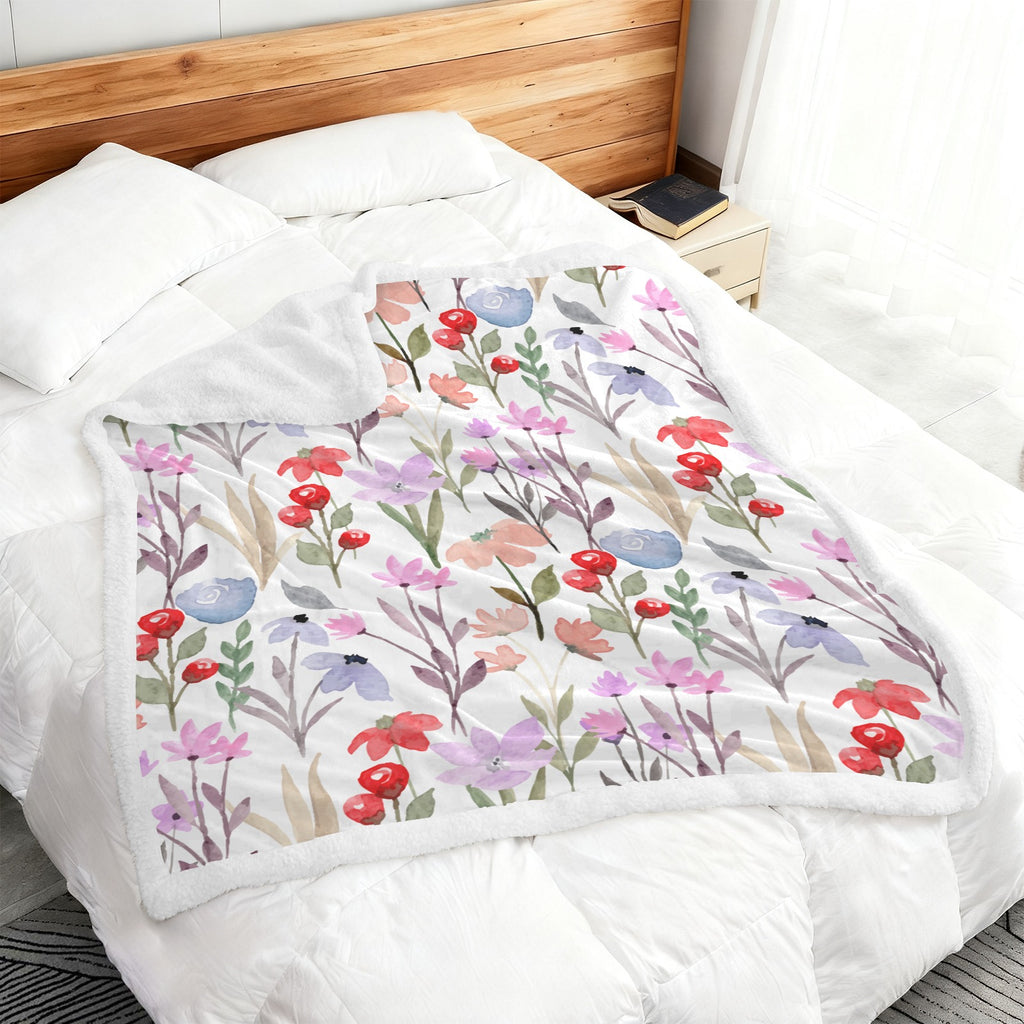 Floral Watercolour - Double-Layer Fleece Blanket 51"x59"