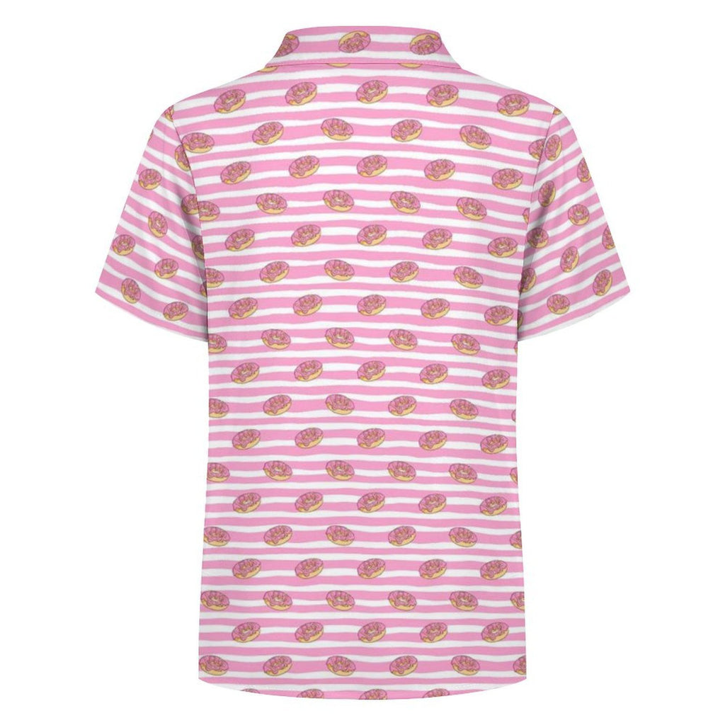 Pink Doughnut Stripes Kids Youth Short Sleeve Button Up Shirt