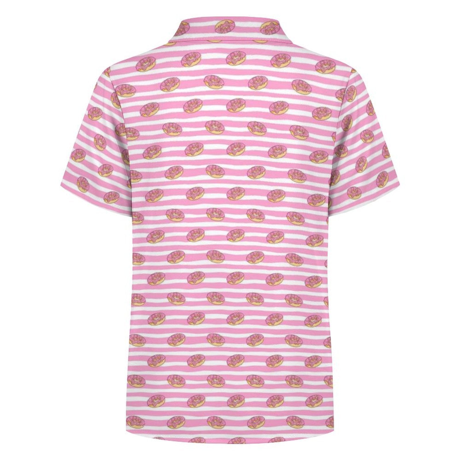 Pink Doughnut Stripes Kids Youth Short Sleeve Button Up Shirt