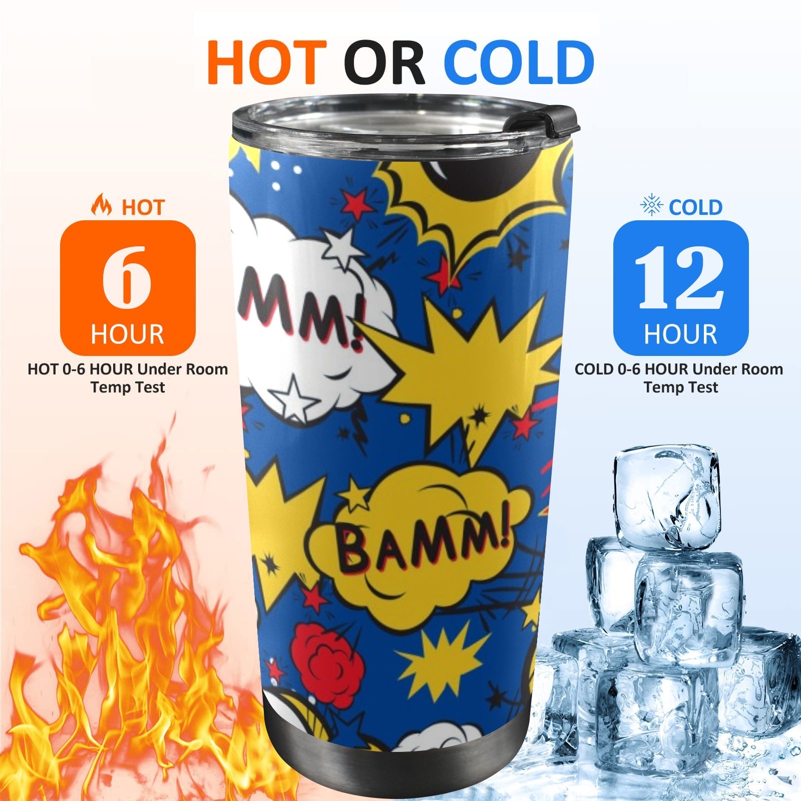 Blue Comic Book - 20oz Mobile Tumbler with Lid (Black Lock) 20oz Travel Mug comic Printed Offshore