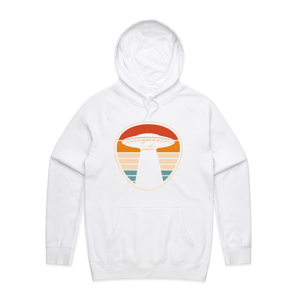 UFO, Retro Stripes - Mens Hoodie White Mens Hoodie Printed In Australia Sci Fi