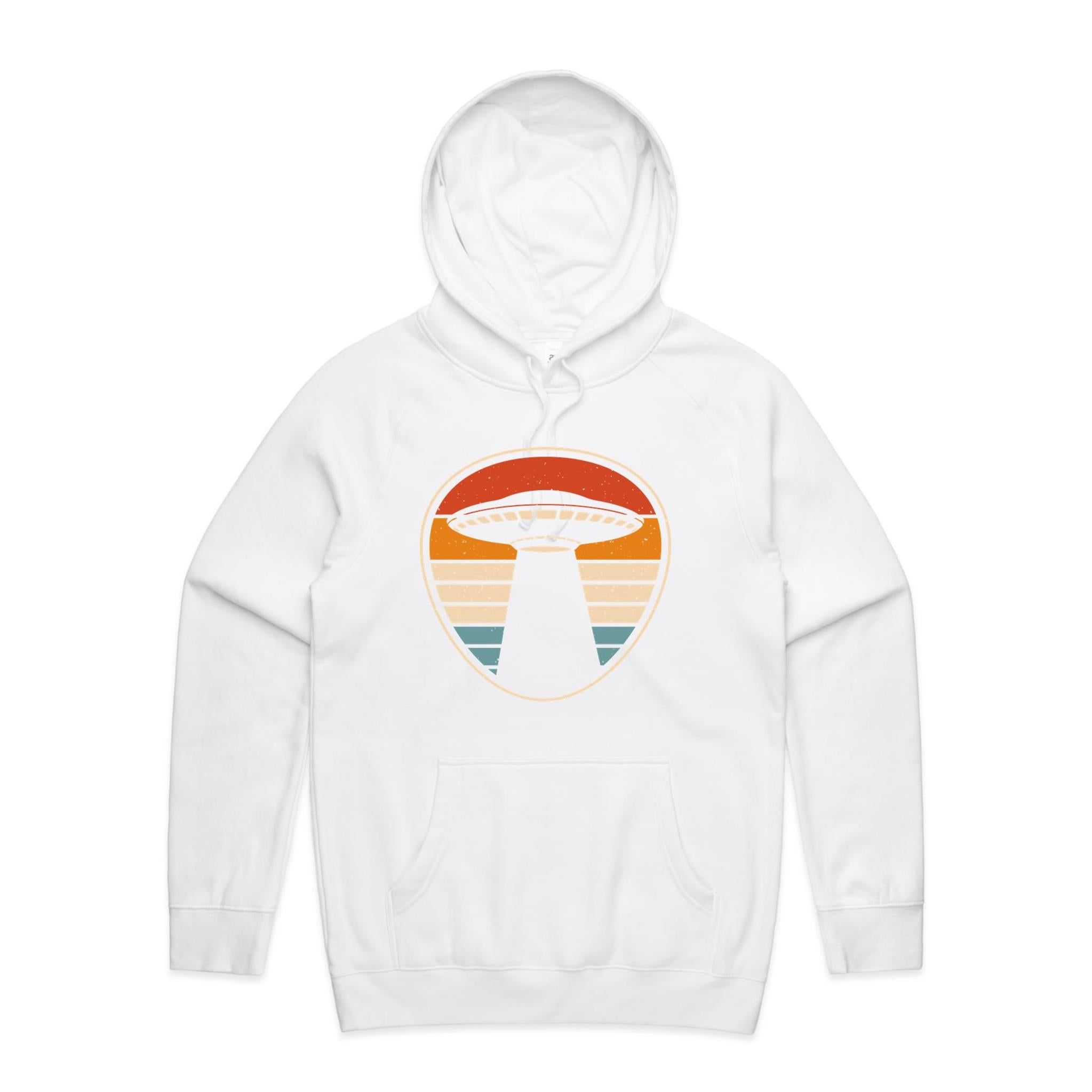 UFO, Retro Stripes - Mens Hoodie White Mens Hoodie Printed In Australia Sci Fi