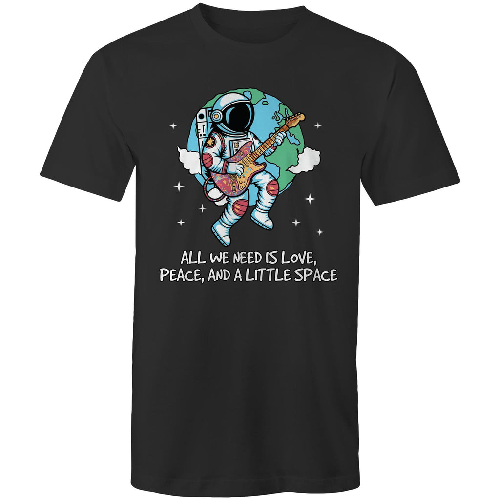 Astronaut, All We Need Is Love, Peace And A Little Space - Mens T-Shirt Black Mens T-shirt Music Printed In Australia Space