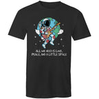 Astronaut, All We Need Is Love, Peace And A Little Space - Mens T-Shirt Black Mens T-shirt Music Printed In Australia Space