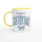 Personalise - Mum, Blue Floral - 11oz Ceramic Mug Ceramic Yellow Personalised 11oz Mug customise Globally Fulfilled Mum Name personalise