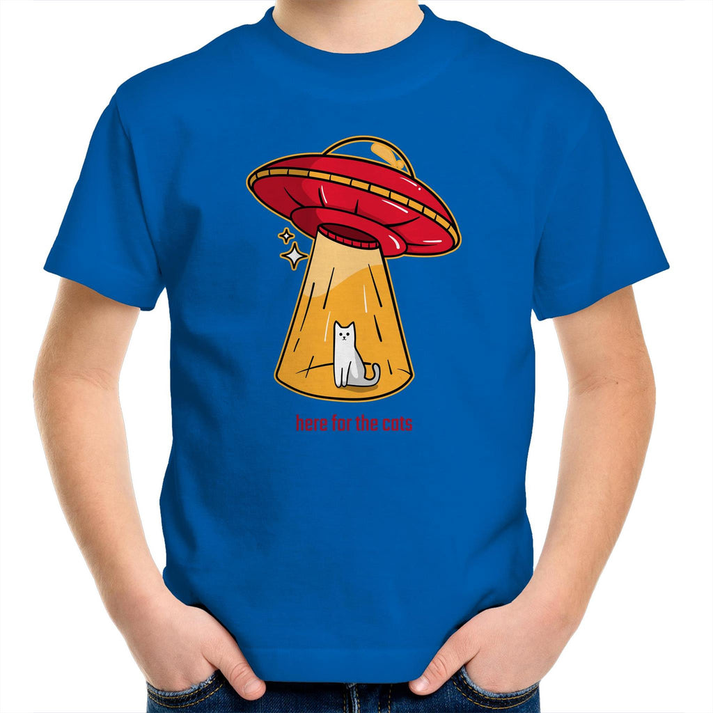 UFO, Here For The Cats - Kids Youth T-Shirt Bright Royal Kids Youth T-shirt animal Printed In Australia Sci Fi
