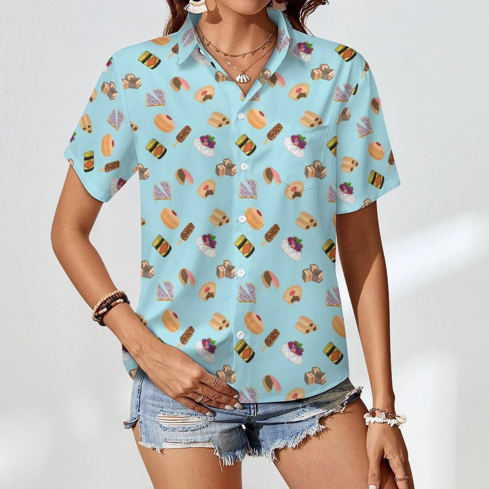 Classic Aussie Food Icons Women's Short-Sleeve Button Up Shirt