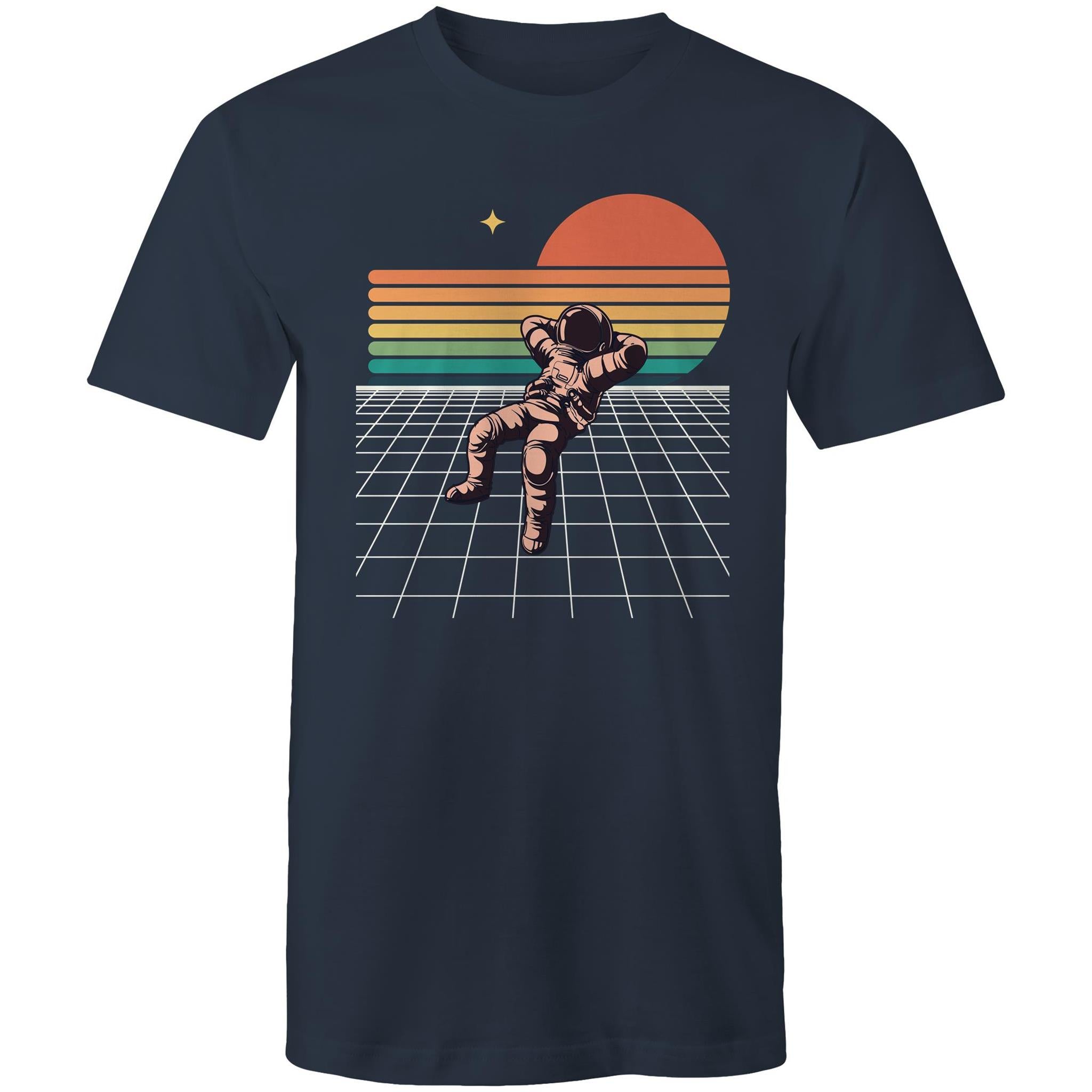 Retro Astronaut - Mens T-Shirt Navy Mens T-shirt Printed In Australia Retro Space