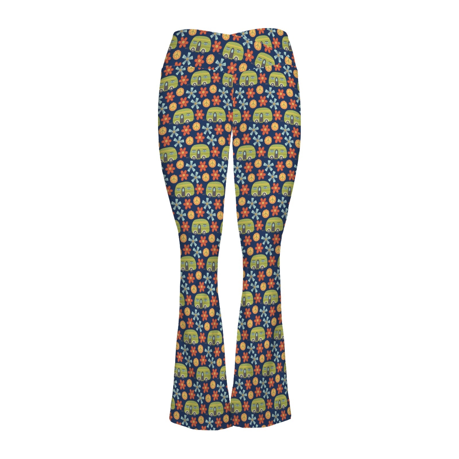 Hippie Caravan High Waist Crossover Tummy Control Flare Leggings High Waist Flare Leggings Printed Offshore Retro