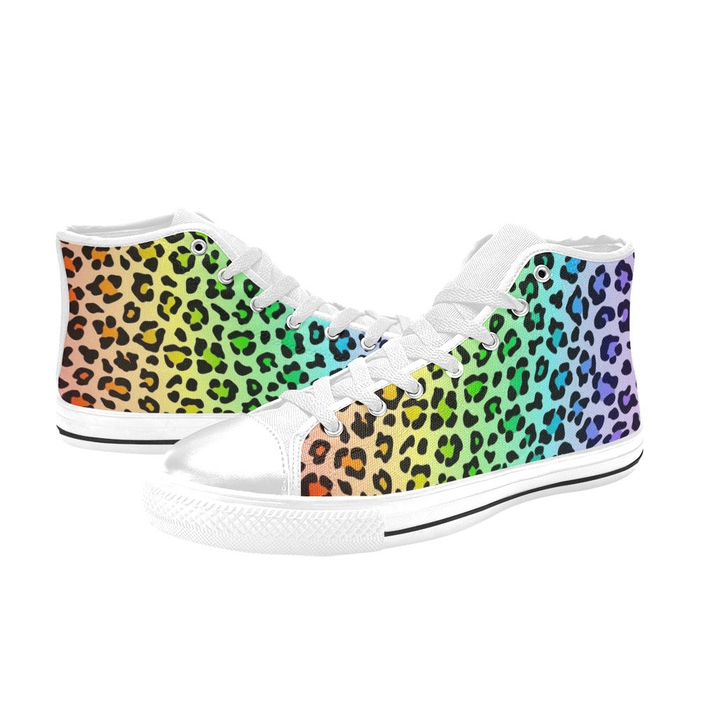 Rainbow Leopard Print - Kids' High Top Canvas Shoes Kids High Top Canvas Shoes animal Printed Offshore