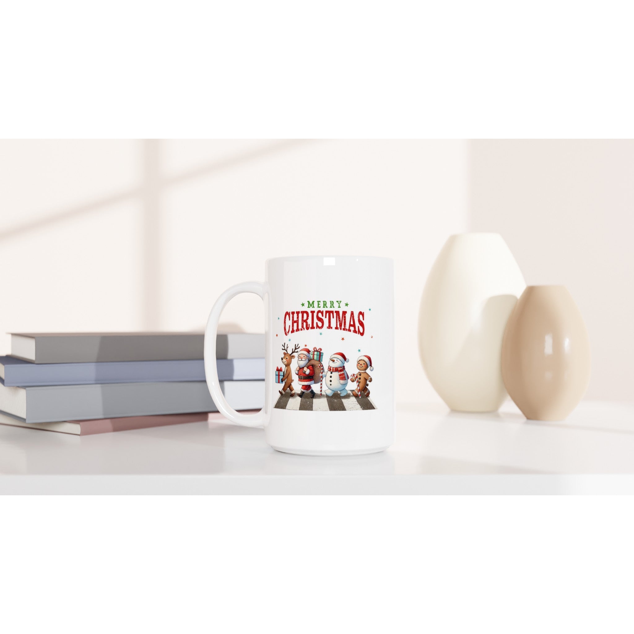 Fab Four, Merry Christmas - White 15oz Ceramic Mug Christmas 15oz Mug Christmas Globally Fulfilled