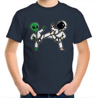 Alien And Astronaut Karate - Kids Youth T-Shirt Navy Kids Youth T-shirt Printed In Australia Sci Fi Space