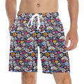 Graphic Flowers On Black Men's Mid-Length Beach Shorts 5XL Men's Mid-Length Beach Shorts Plants Printed Offshore