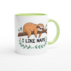 Sloth, I Like Naps - White 11oz Ceramic Mug with Colour Inside Colour 11oz Mug animal Globally Fulfilled