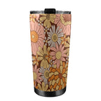 Orange Retro Floral 20oz Mobile Tumbler with Lid (Black Lock) 20oz Travel Mug Plants Printed Offshore