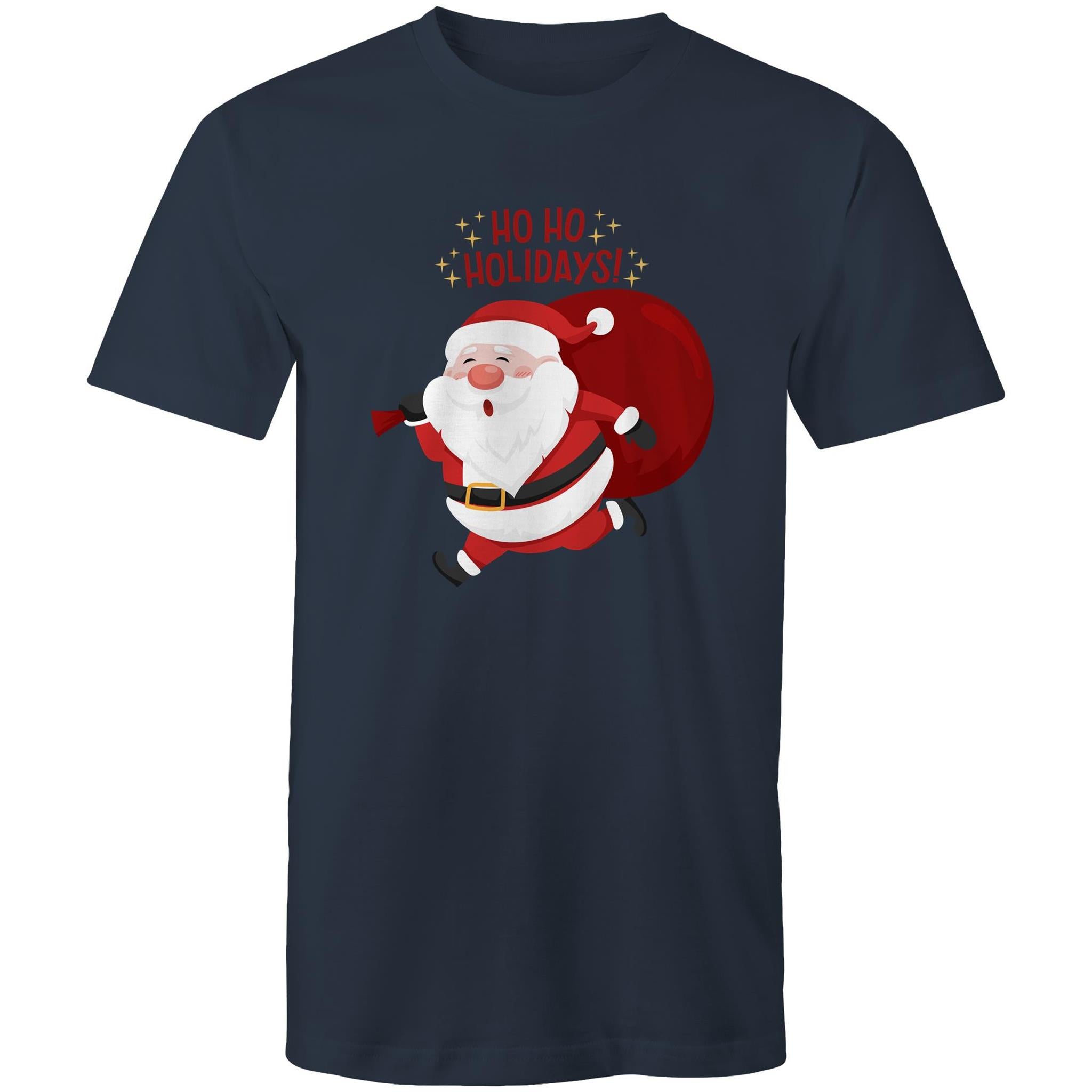 Ho Ho Holidays, Santa, Christmas - Mens T-Shirt Navy Mens Christmas T-shirt Christmas Printed In Australia