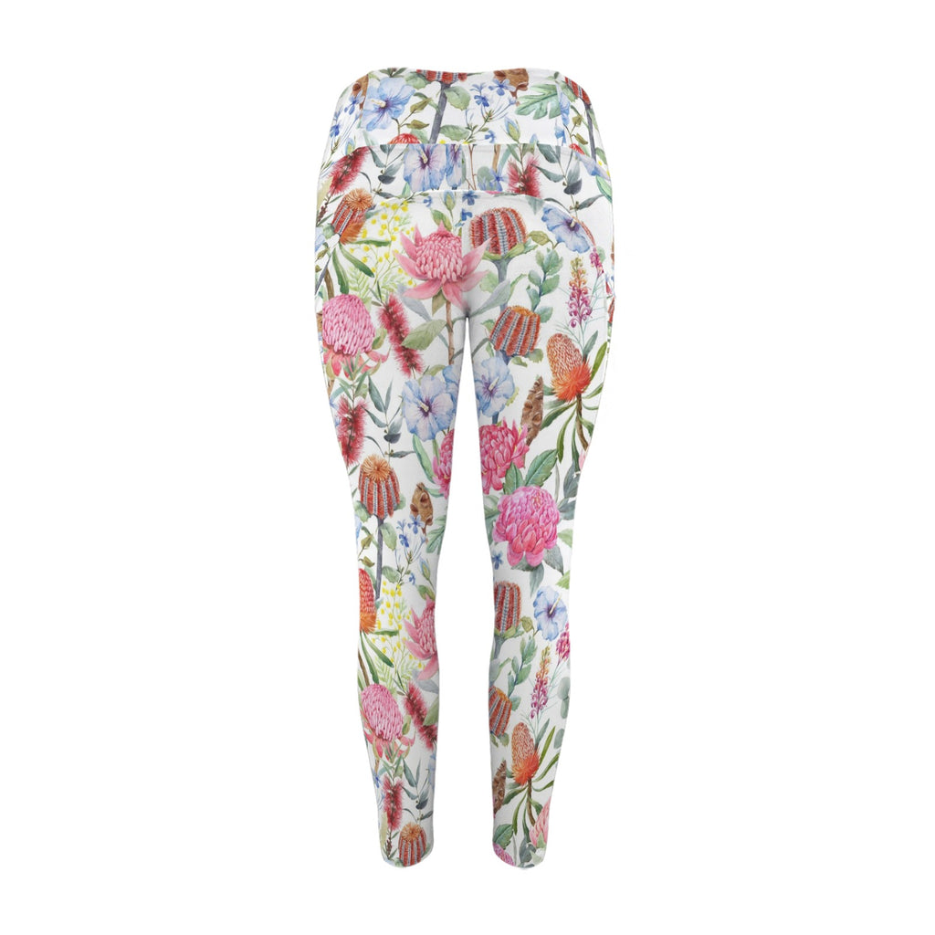 Australian Flowers - Women's High Waist Pockets Yoga Leggings