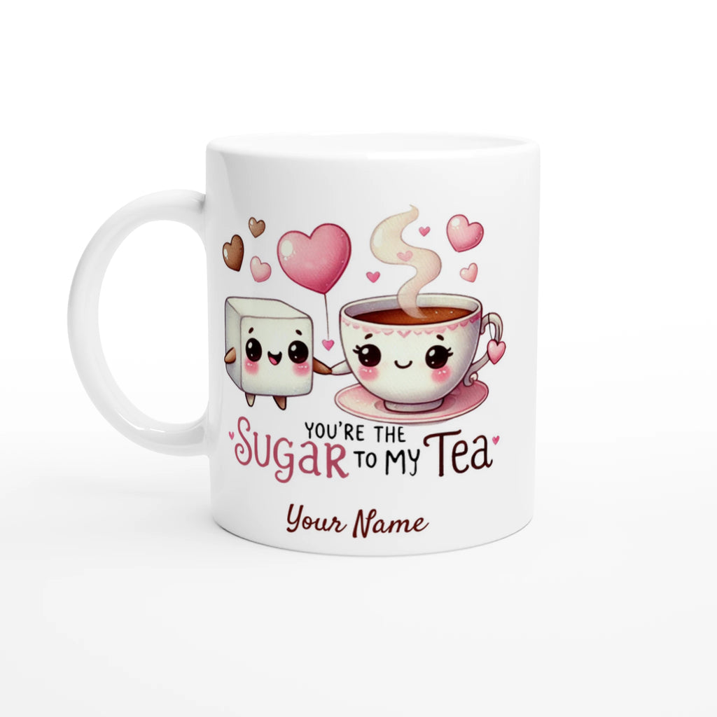Personalised - You're The Sugar To My Tea, Valentine - White 11oz Ceramic Mug with Colour Inside Ceramic White Personalised 11oz Mug