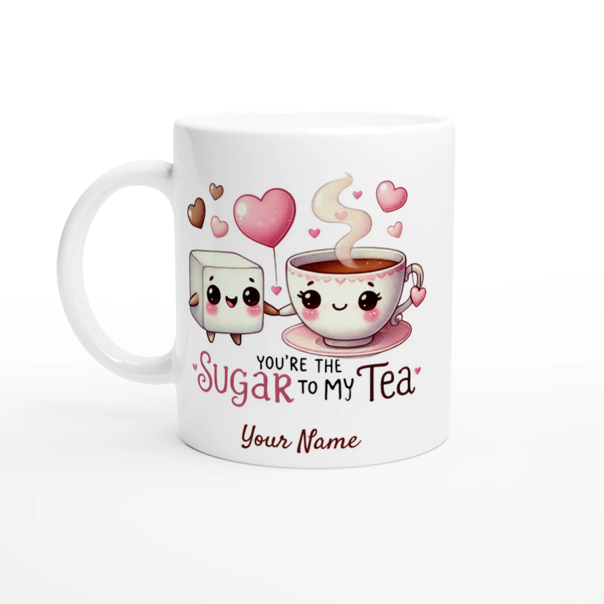 Personalised - You're The Sugar To My Tea, Valentine - White 11oz Ceramic Mug with Colour Inside Ceramic White Personalised 11oz Mug