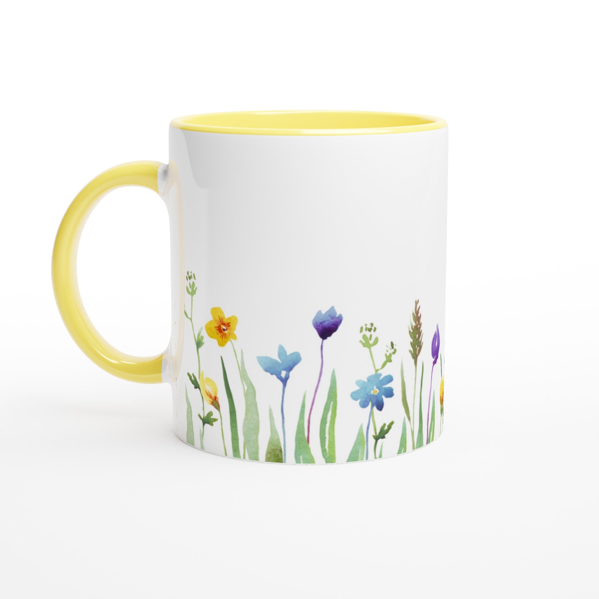 Spring Flowers - White 11oz Ceramic Mug with Colour Inside Ceramic Yellow Colour 11oz Mug Globally Fulfilled Plants