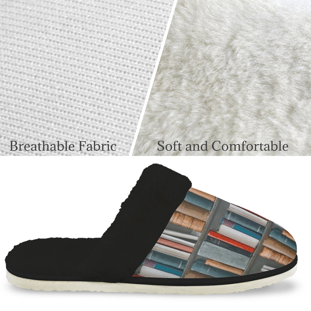 Books Men's Fur Trim Thick-Sole Indoor Slippers Men's Fur Trimmed Slippers Printed Offshore Reading