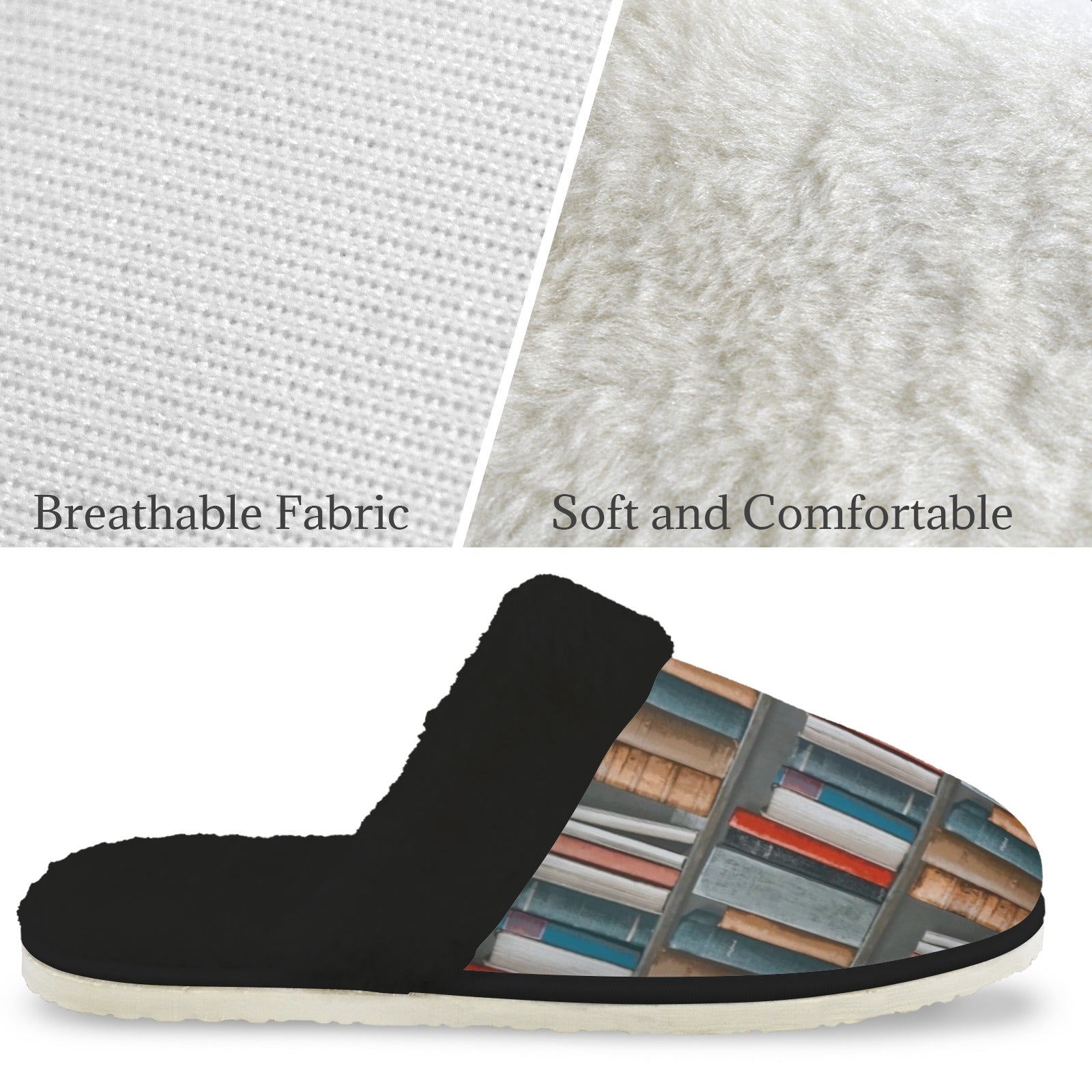 Books Men's Fur Trim Thick-Sole Indoor Slippers Men's Fur Trimmed Slippers Printed Offshore Reading