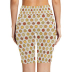 Round Pizzas On White Women's Bike Shorts With Side Pockets