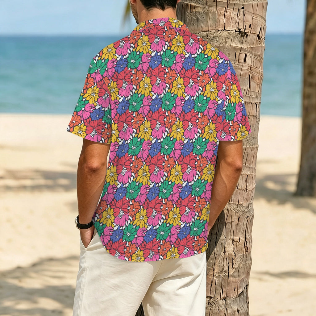 Bright And Bold Flowers Men's Crinkle Hawaiian Shirt