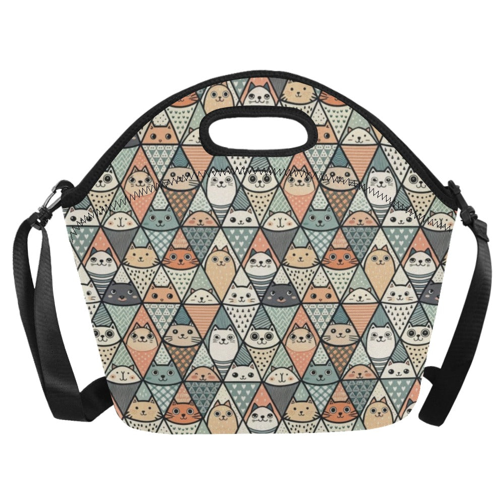 Diamond Cat Pattern Neoprene Lunch Bag/Large (Model 1669) Neoprene Lunch Bag animal Printed Offshore