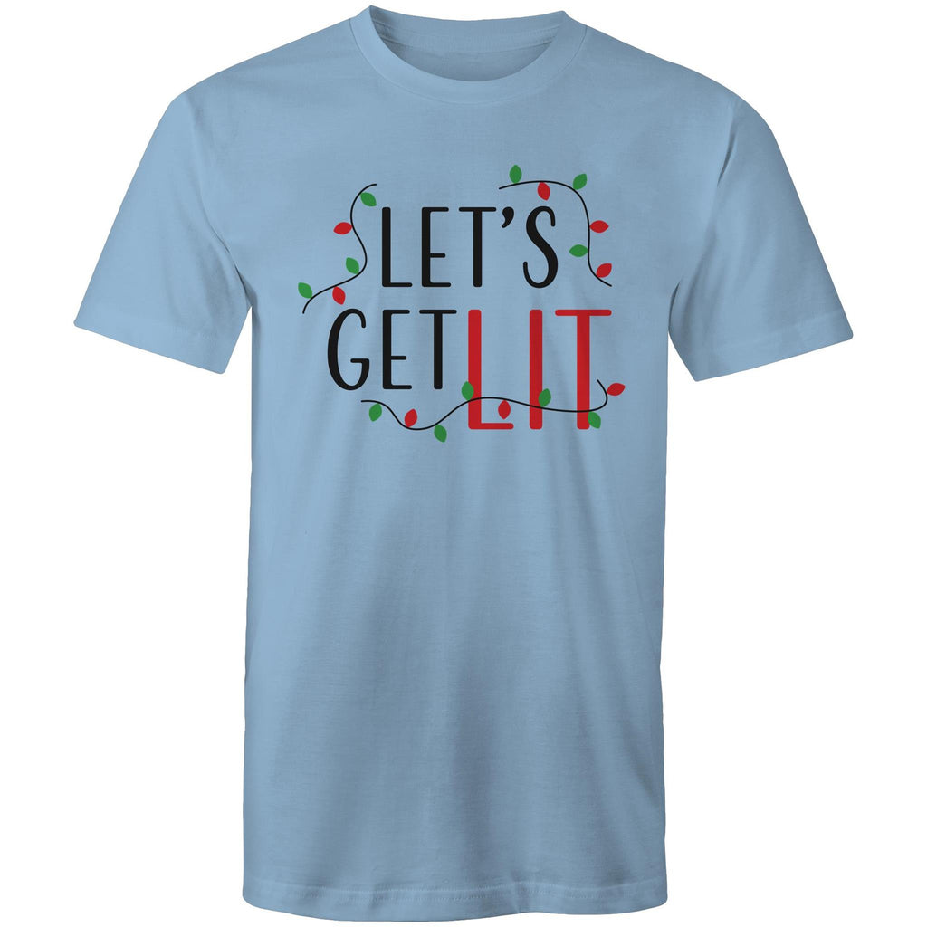Let's Get Lit, Christmas Lights - Mens T-Shirt Carolina Blue Mens Christmas T-shirt Christmas Printed In Australia