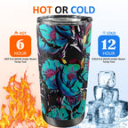Flower It Blue - 20oz Mobile Tumbler with Lid (Black Lock) 20oz Travel Mug Plants Printed Offshore