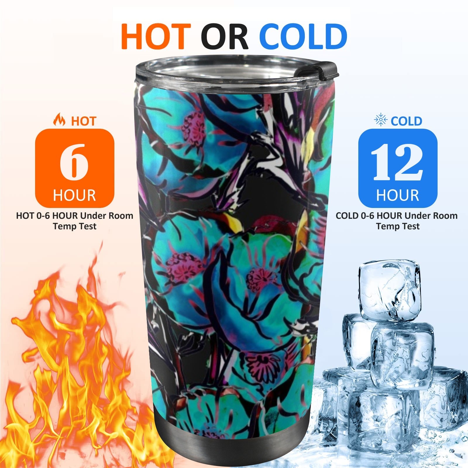 Flower It Blue - 20oz Mobile Tumbler with Lid (Black Lock) 20oz Travel Mug Plants Printed Offshore