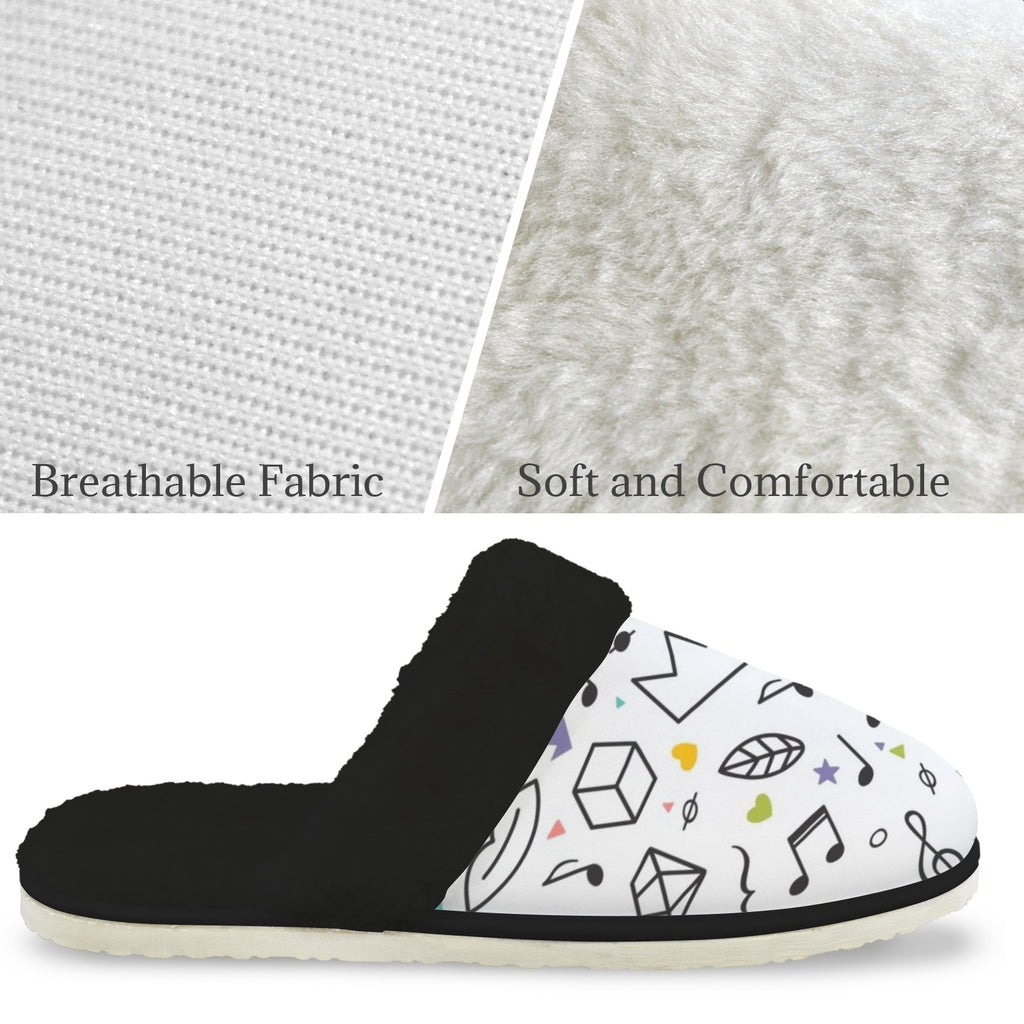 Music Time Women's Fur Trim Thick-Sole Indoor Slippers Women's Fur Trimmed Slippers Music Printed Offshore