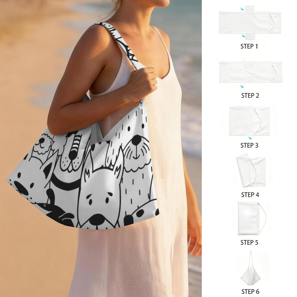 Black And White Dogs Beach Chair Towel Cover with Side Pockets