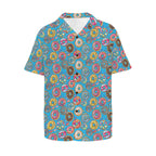 Doughnuts On Blue Men's Short Sleeve Hawaiian Shirt Men's Hawaiian Shirt (New) Food Printed Offshore