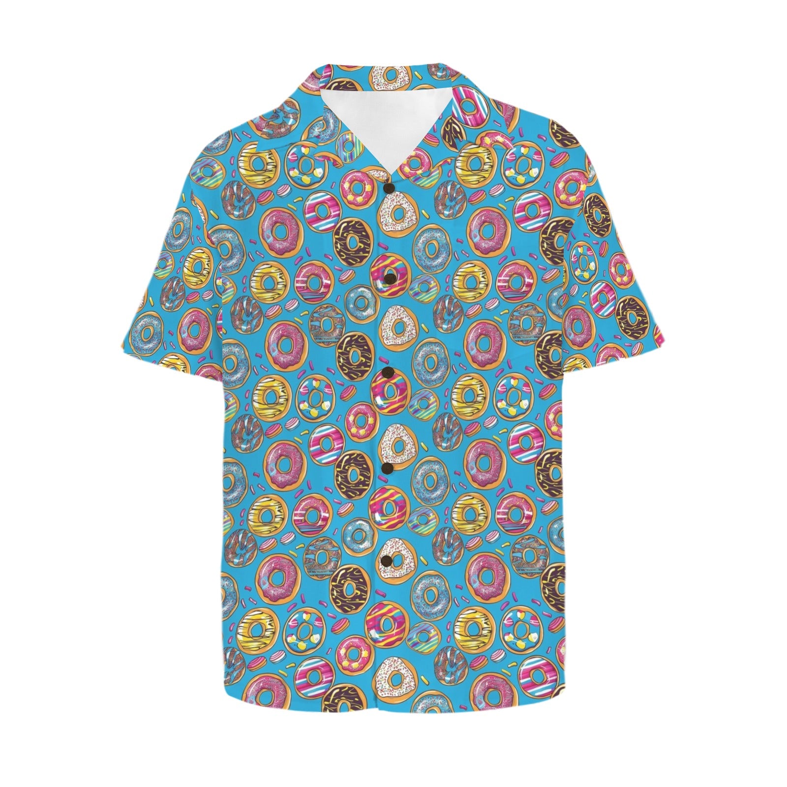 Doughnuts On Blue - Men's Short Sleeve Hawaiian Shirt Men's Hawaiian Shirt (New) Food Printed Offshore