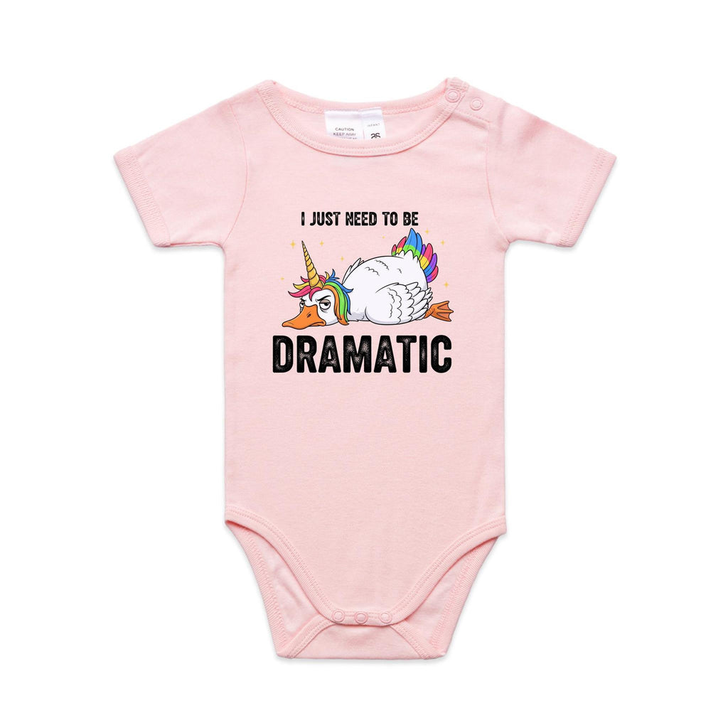 Dramatic Unicorn Goose AS Colour Baby Bodysuit Pink Baby Bodysuit animal Printed In Australia