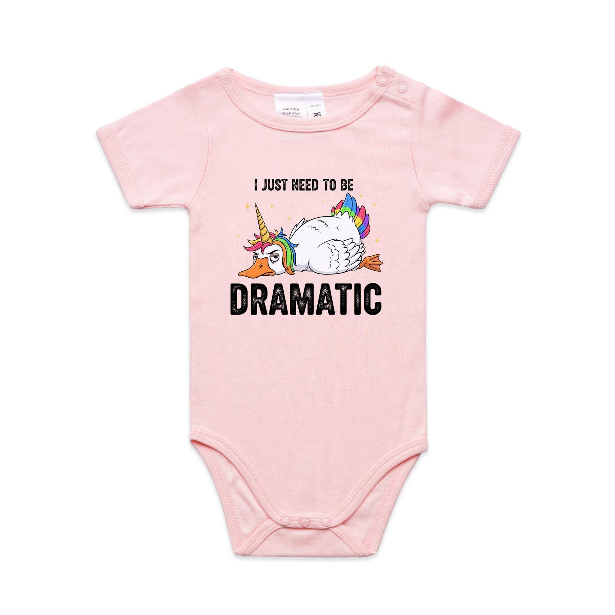 Dramatic Unicorn Goose AS Colour Baby Bodysuit Pink Baby Bodysuit animal Printed In Australia