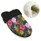 Tropical Floral Women's Fur Trim Thick-Sole Indoor Slippers Women's Fur Trimmed Slippers Plants Printed Offshore