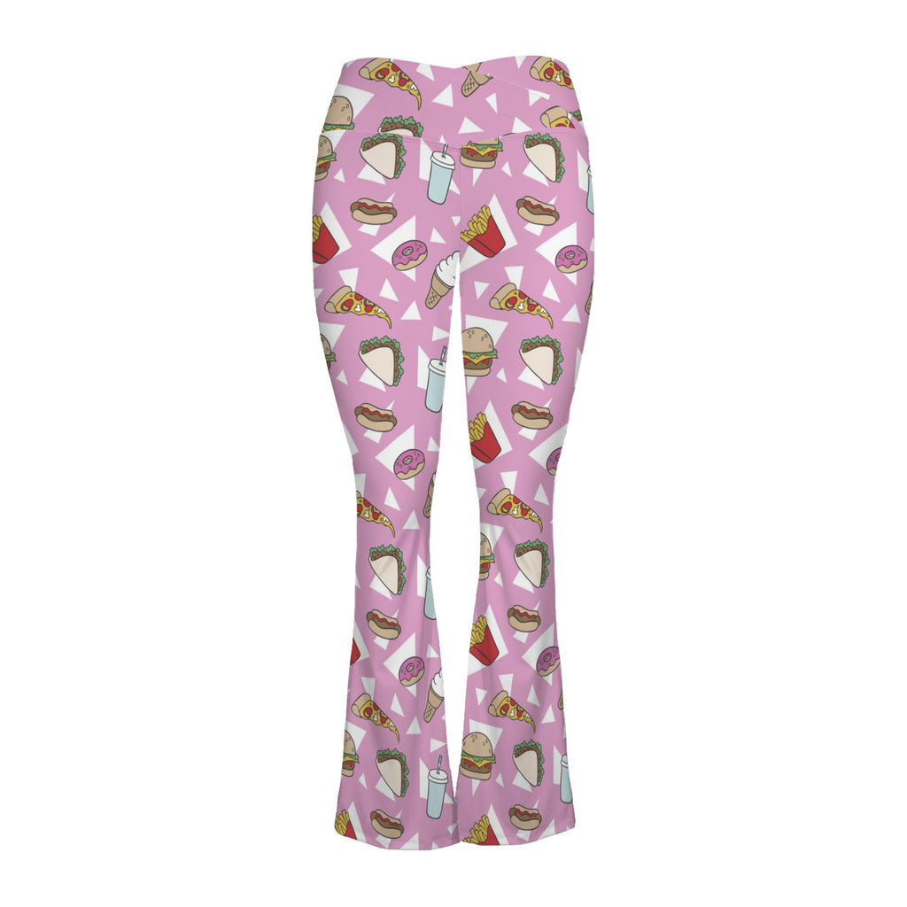 Fast Food High Waist Crossover Tummy Control Flare Leggings High Waist Flare Leggings Food Printed Offshore