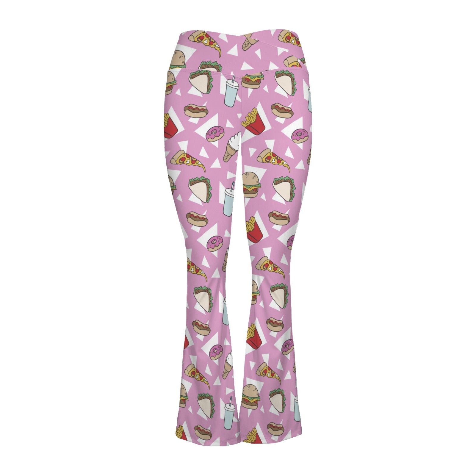 Fast Food High Waist Crossover Tummy Control Flare Leggings High Waist Flare Leggings Food Printed Offshore