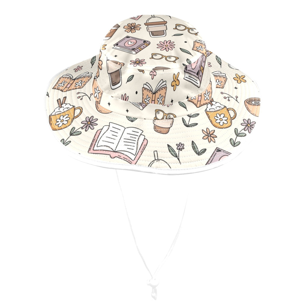 Books And Coffee - Wide Brim Bucket Hat Wide Brim Bucket Hat Coffee Printed Offshore Reading