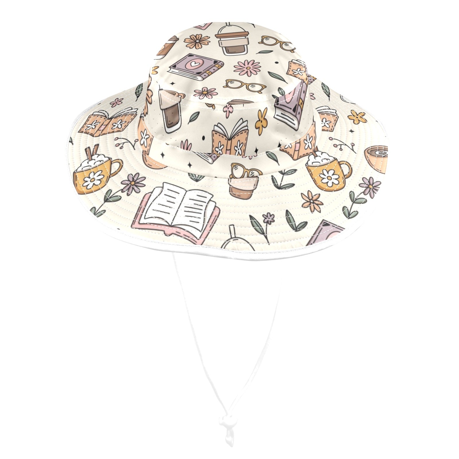 Books And Coffee - Wide Brim Bucket Hat Wide Brim Bucket Hat Coffee Printed Offshore Reading