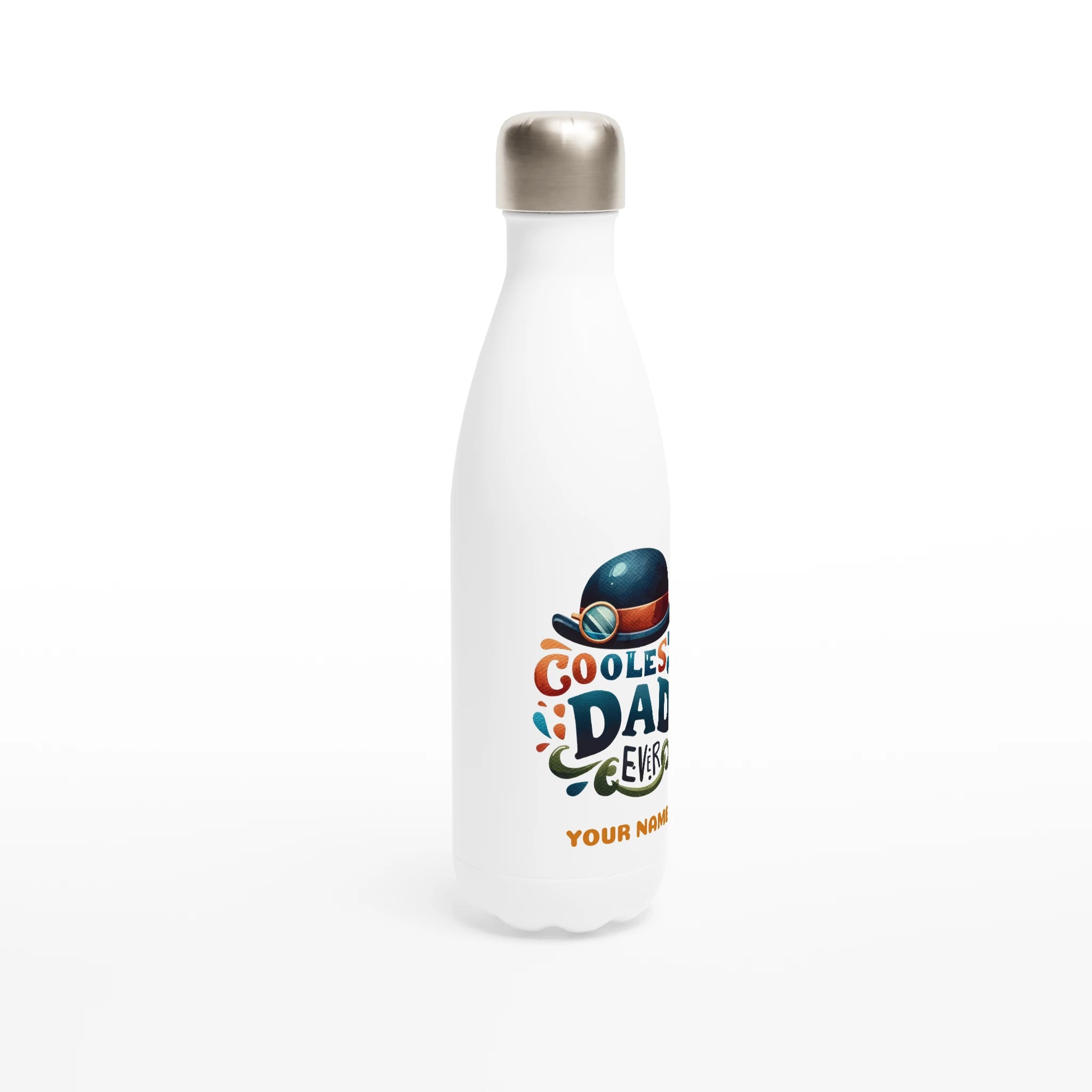Personalise - Coolest Dad Ever - White 17oz Stainless Steel Water Bottle Personalised Water Bottle customise Dad Globally Fulfilled personalise