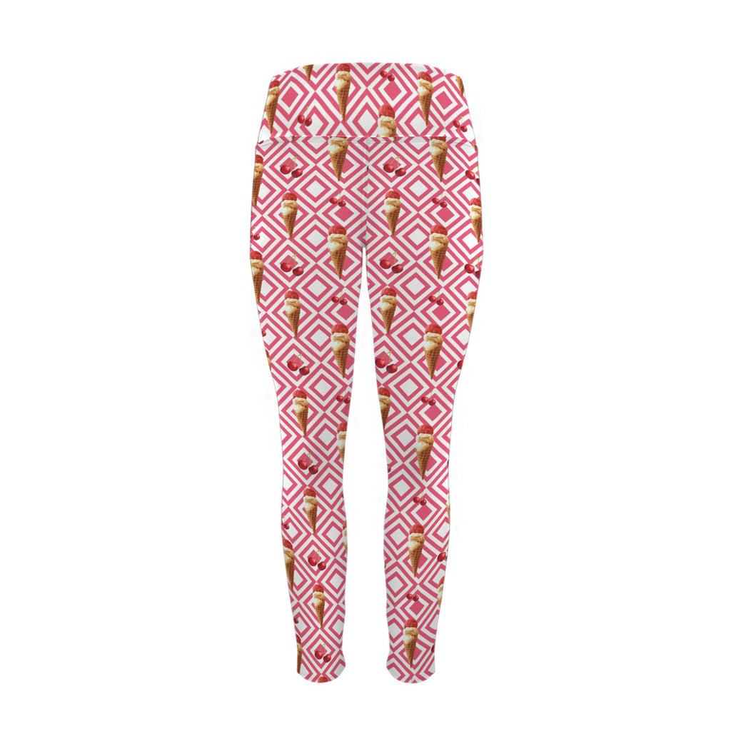 Cherry Ice-cream - Women's High Waist Pockets Yoga Leggings