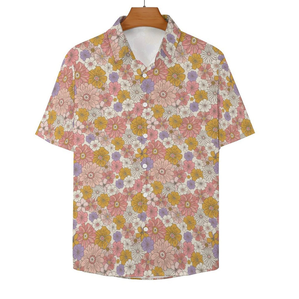 Faded Floral Women's Collared Pocketless Short Sleeve Shirt